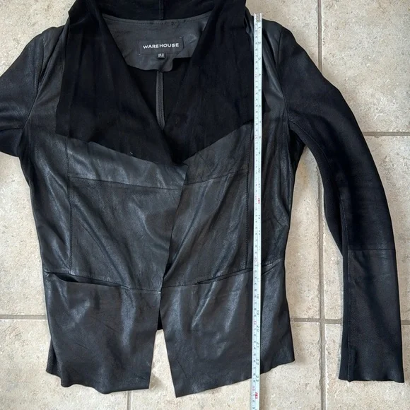 Warehouse Genuine leather jacket raw edge unlined Open front Sz 4/UK 8 - Picture 8 of 10